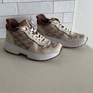 Michael Kors Muse Trainer Mk Outline Jacquard in Light Cream Size: 8.5 M